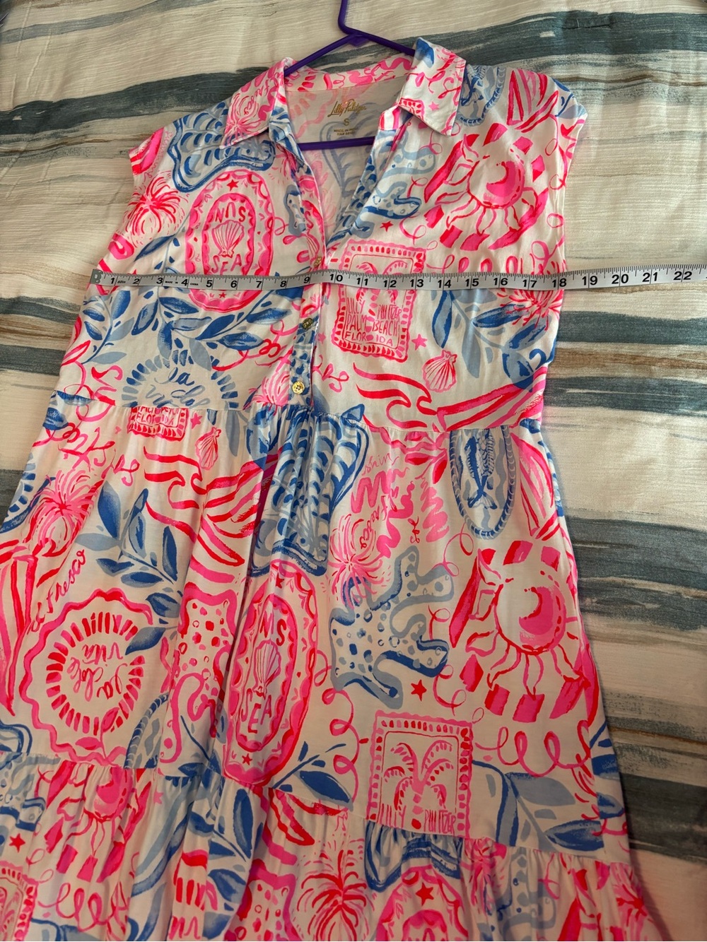 Lilly Pulitzer Arley Button Dress Sun Sea Sand Blue Pink Red White Sz S - EUC! - Picture 5 of 6